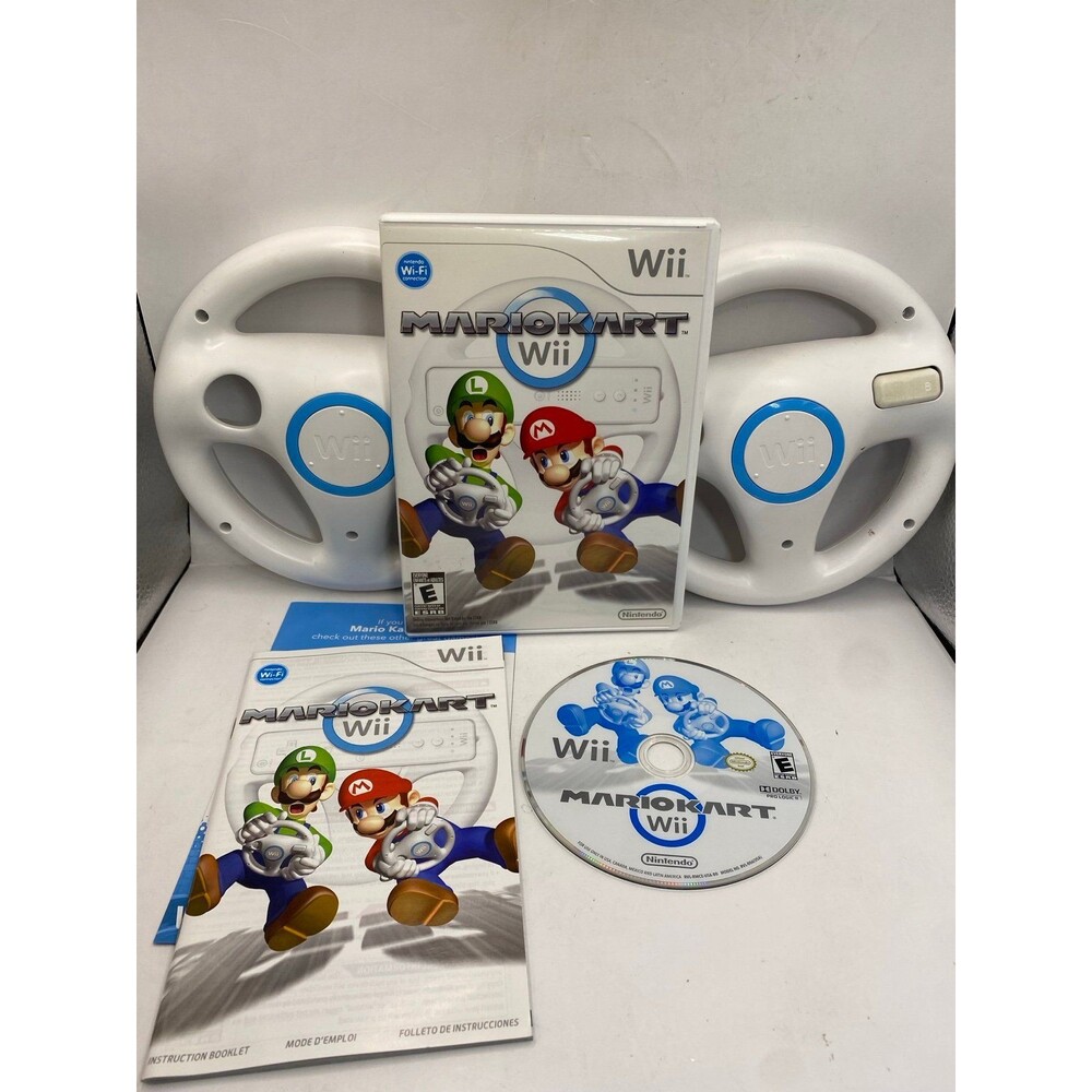 Mario Kart Wii Bundle + 2 Wheels Tested Authentic Mk Game Night! Nintendo Wii